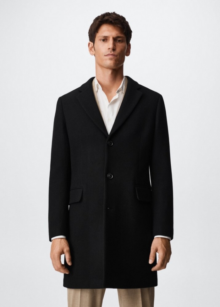 Mango Abrigo largo lana reciclada - Negro