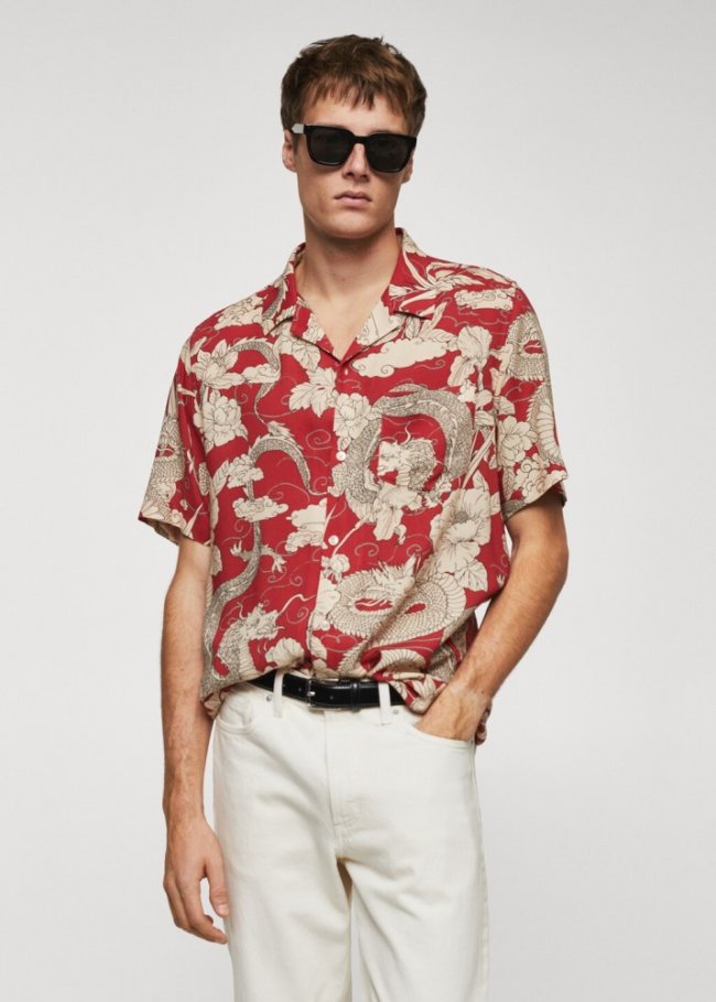 Mango Camisa bowling estampado - Rojo
