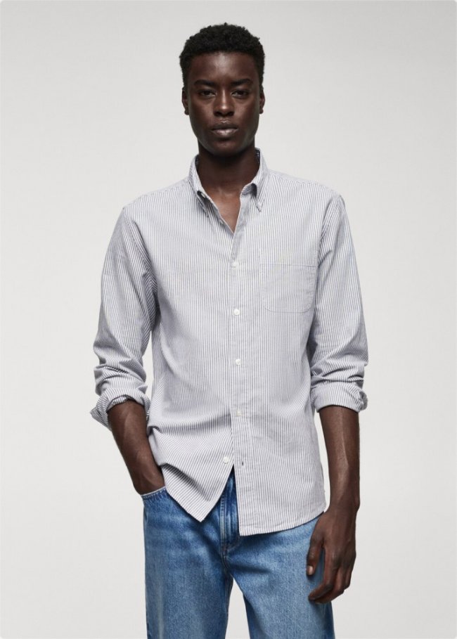 Mango Camisa 100% algodón rayas kodak - Gris