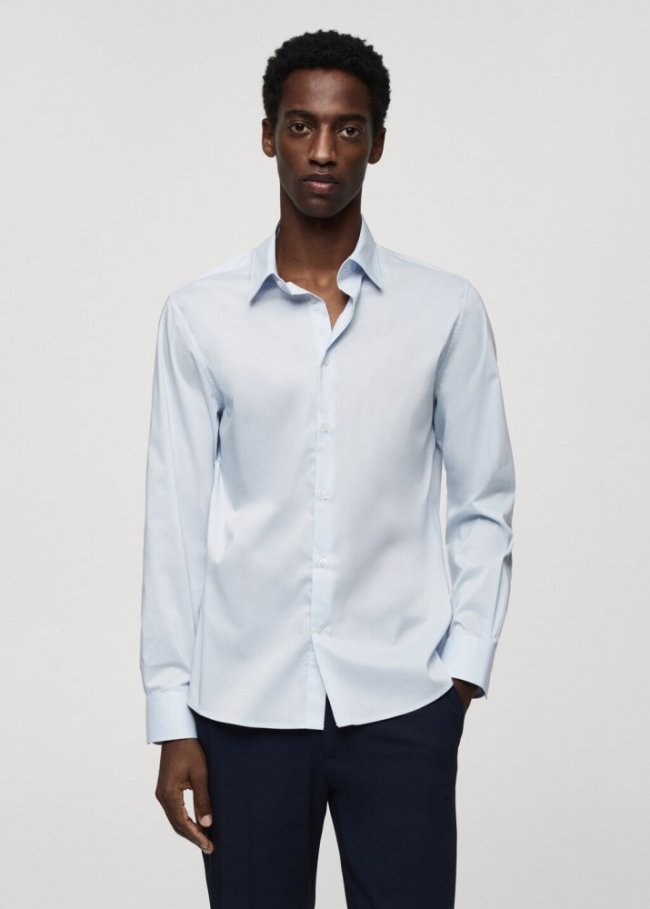 Mango Camisa slim fit algodón stretch - Azul celeste