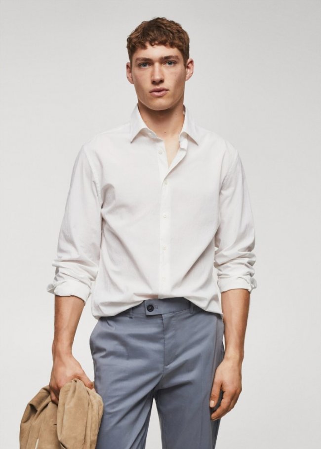 Mango Camisa slim fit algodón seersucker - Blanco