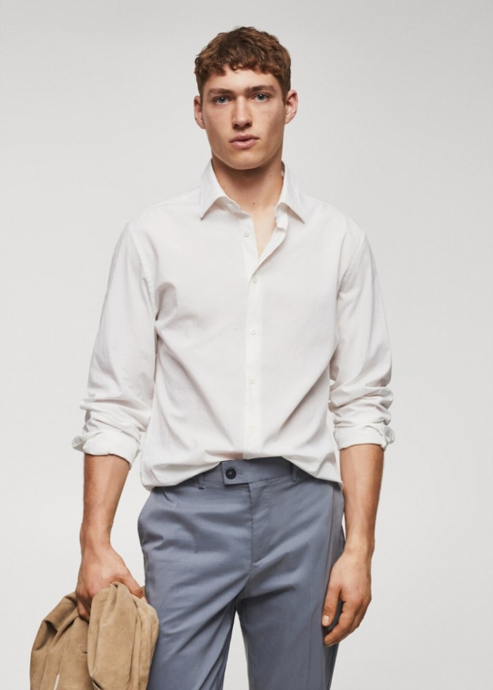 Mango Camisa slim fit algodón seersucker - Blanco
