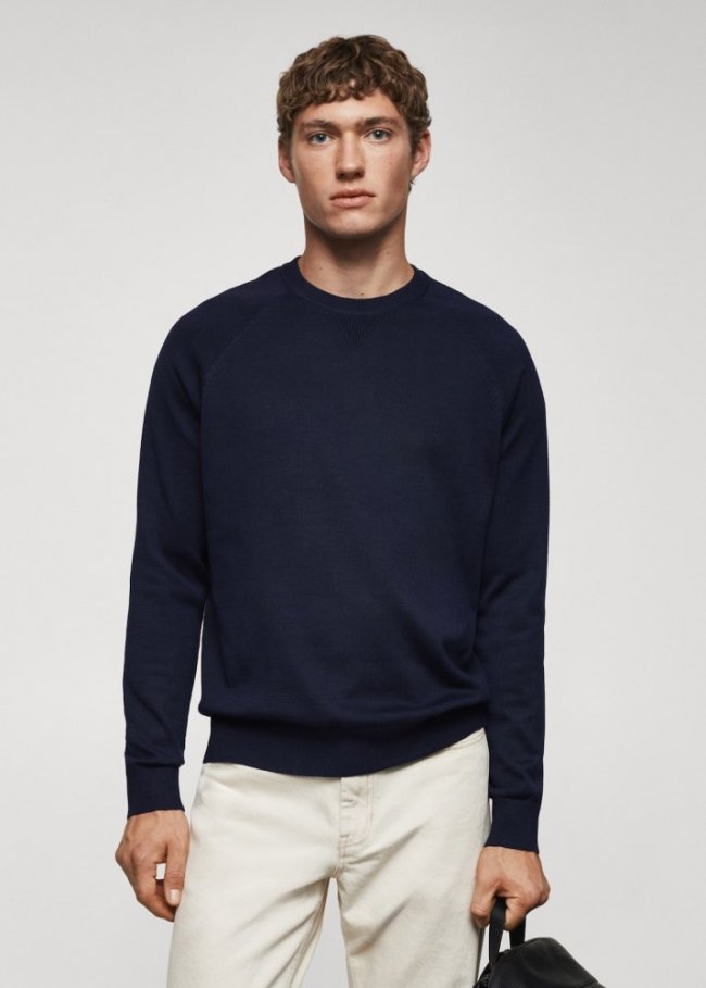 Mango Jersey punto fino algodón - Azul marino