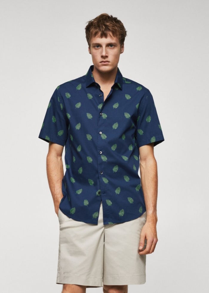 Mango Camisa 100% algodón estampada - Azul tinta
