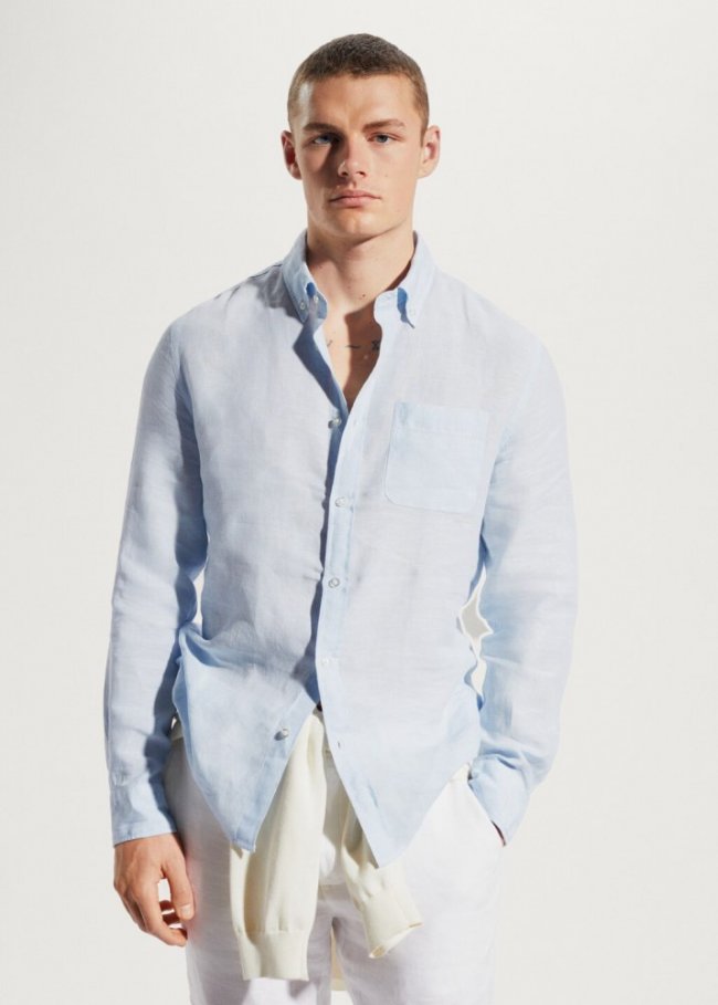 Mango Camisa slim fit 100% lino - Azul celeste