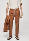 Mango Pantalón slim fit mezcla lino cordón - Naranja tostado