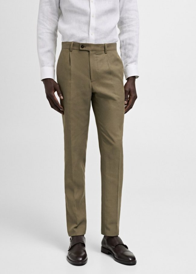 Mango Pantalón traje slim fit pinzas - Khaki