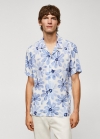 Mango Camisa cuello bowling estampado flor - Azul celeste