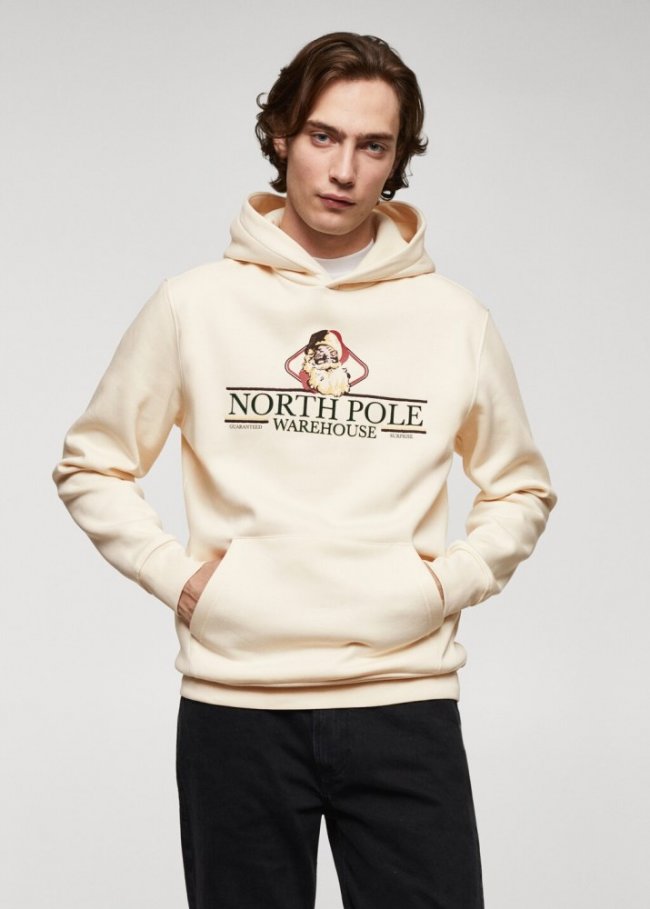 Mango Sudadera estampada detalles terciopelo - Crudo