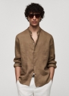 Mango Camisa 100% lino cuello mao - Beige