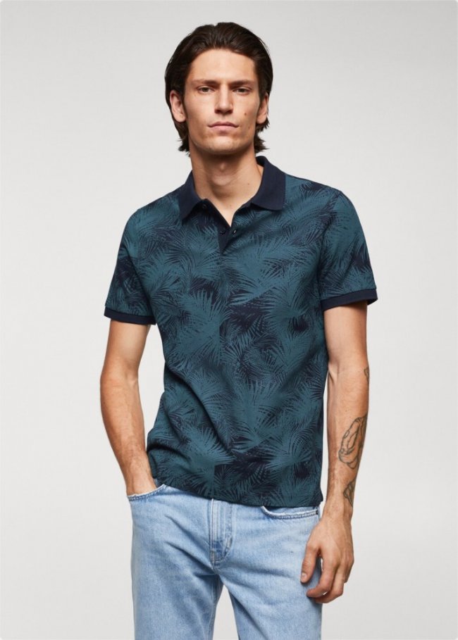 Mango Polo estampado palmeras - Azul marino oscuro