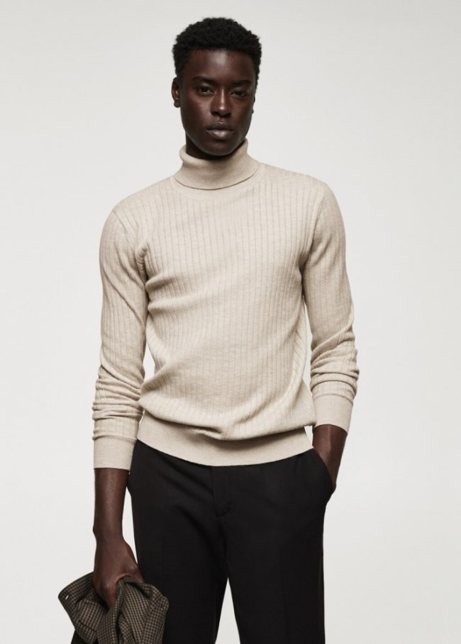 Mango Jersey canalé cuello vuelto - Gris claro vigoré