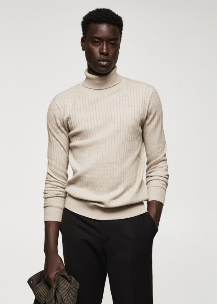 Mango Jersey canalé cuello vuelto - Gris claro vigoré