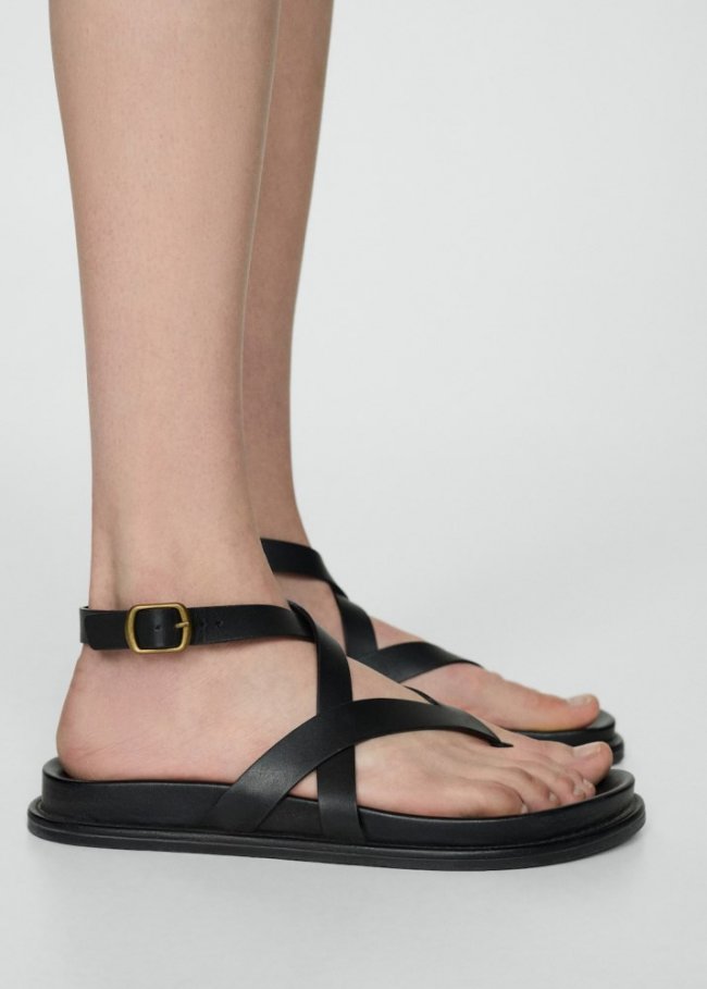 Mango Sandalia tiras piel - Negro