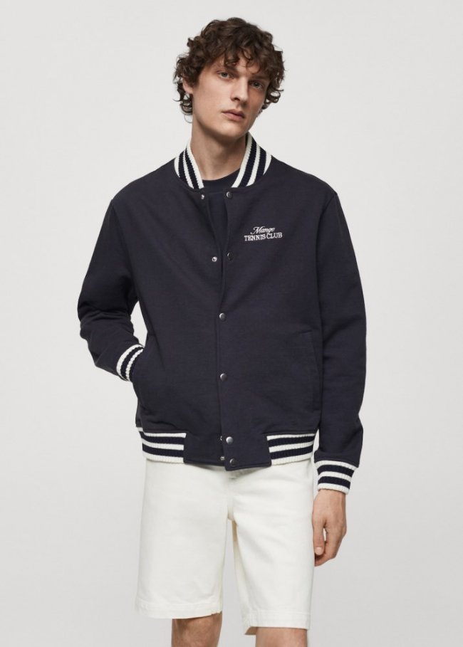 Mango Chaqueta bomber rayas bordado - Azul marino oscuro
