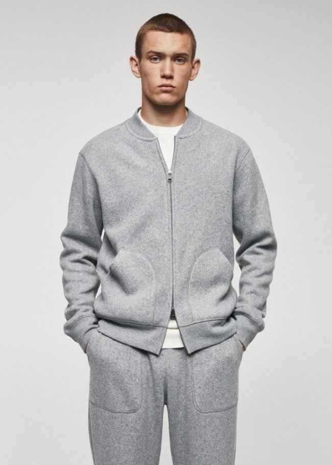 Mango Sudadera bomber mezcla lana - Gris medio vigoré