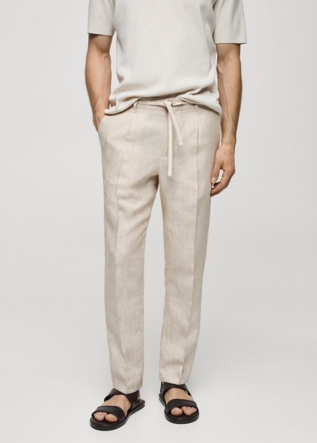 Mango Pantalón 100% lino slim fit rayas - Beige