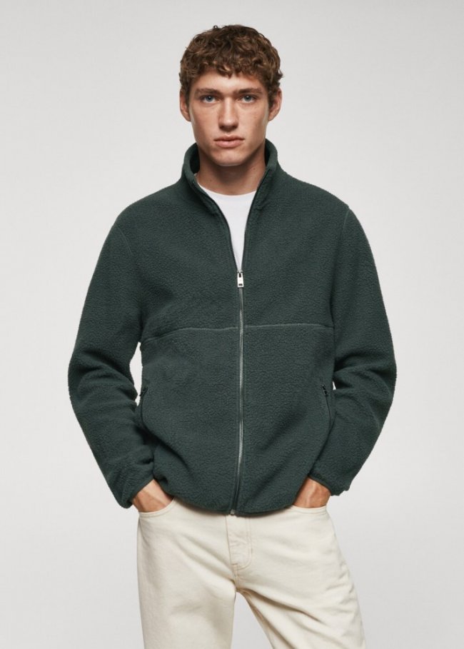 Mango Sudadera polar cuello cremallera - Verde bosque