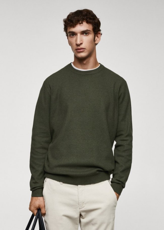 Mango Jersey algodón estructura - Khaki