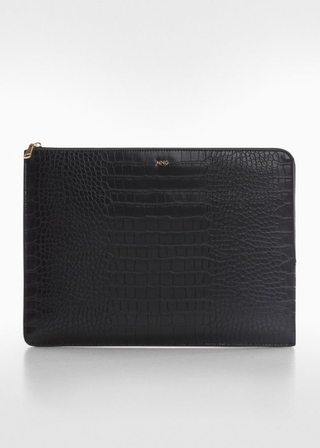 Mango Funda portátil efecto animal print - Negro