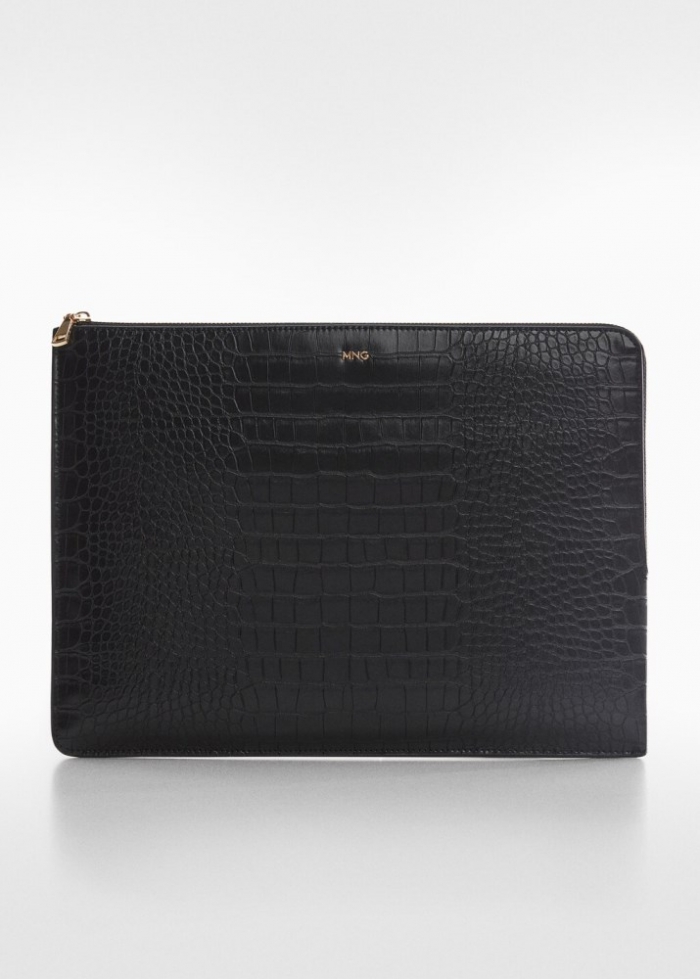 Mango Funda portátil efecto animal print - Negro