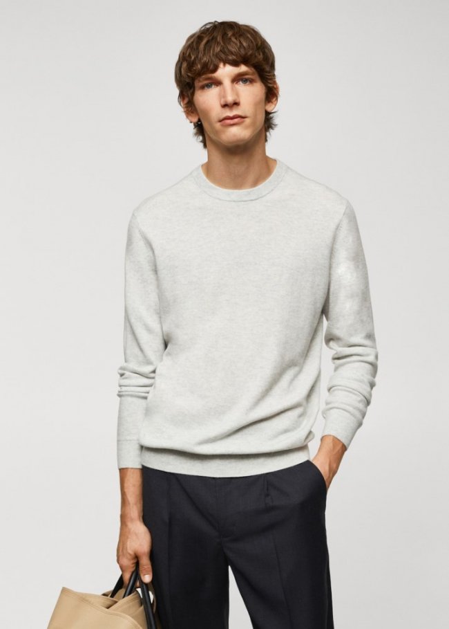 Mango Jersey punto fino mezcla de lana - Gris claro vigoré