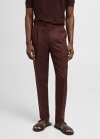 Mango Pantalón traje slim fit lino pinzas - Burdeos