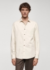 Mango Camisa sarga algodón perchado - Arena