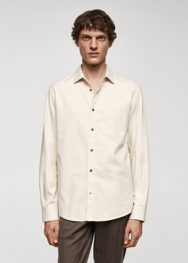 Mango Camisa sarga algodón perchado - Arena