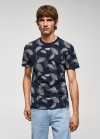 Mango Camiseta algodón estampado hojas - Azul marino oscuro
