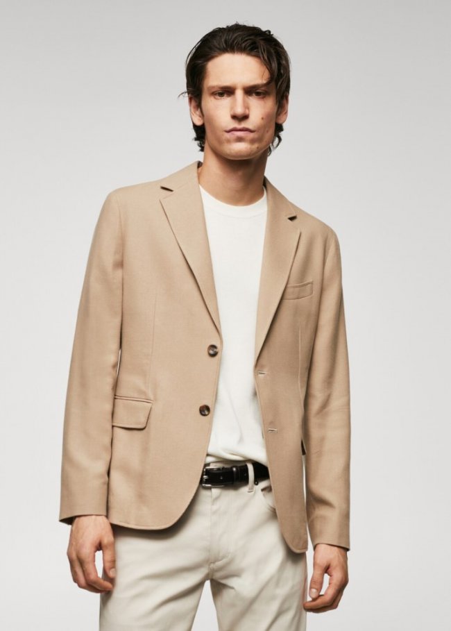 Mango Americana slim fit algodón estructura - Beige