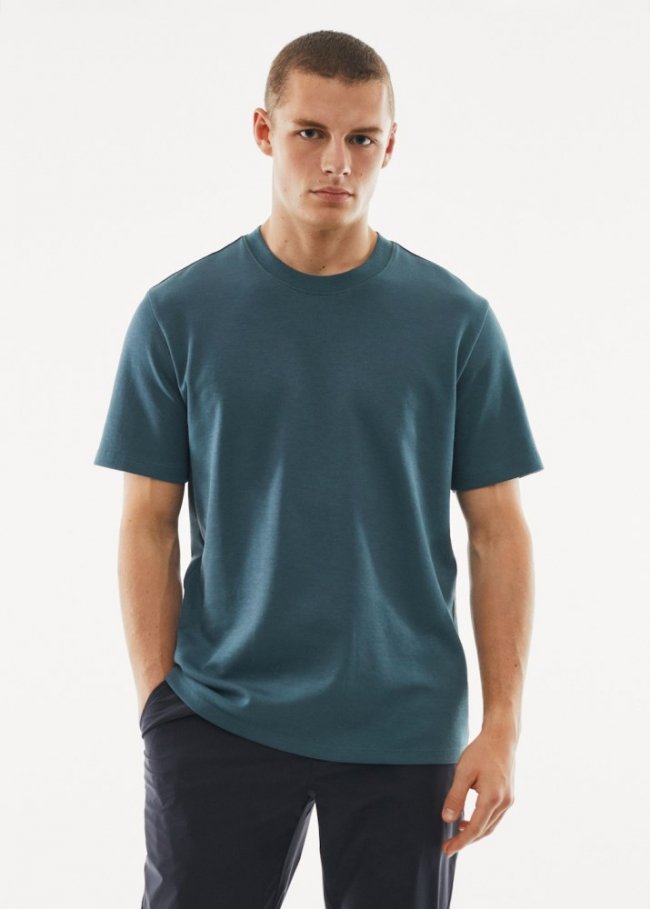 Mango Camiseta algodón transpirable - Azul petróleo