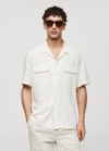 Mango Camisa lino cuello bowling bolsillos - Blanco