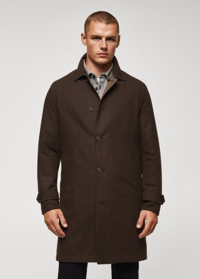 Mango Trench reversible lana reciclada - Marrón