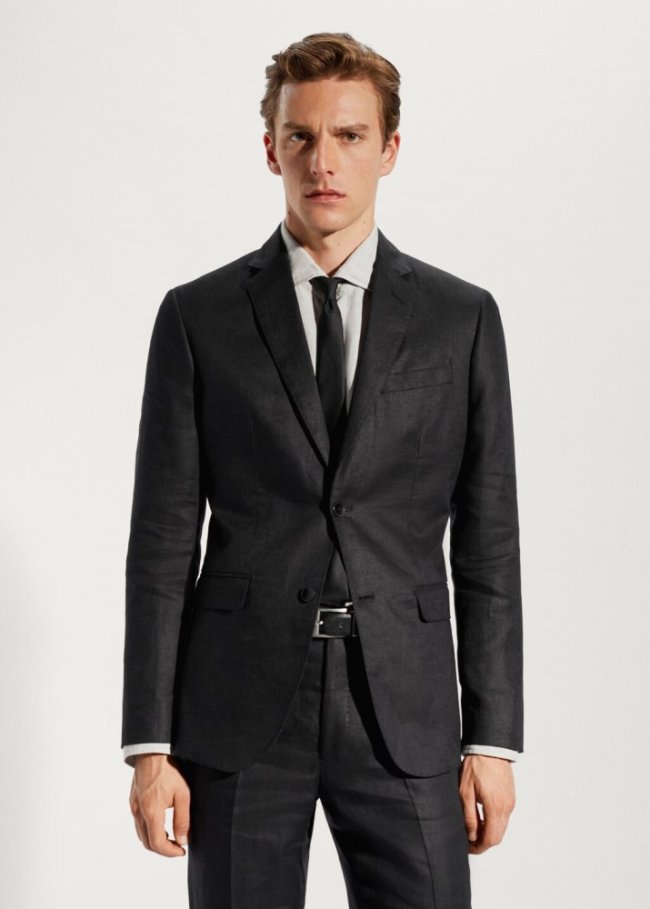 Mango Americana traje 100% lino - Negro