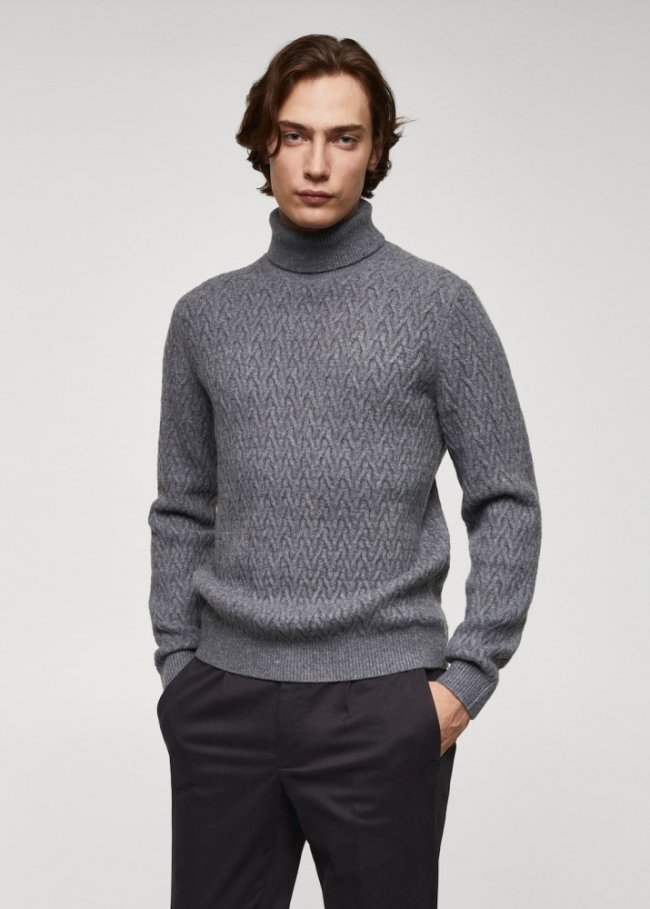Mango Jersey cuello alto trenzado - Gris medio vigoré