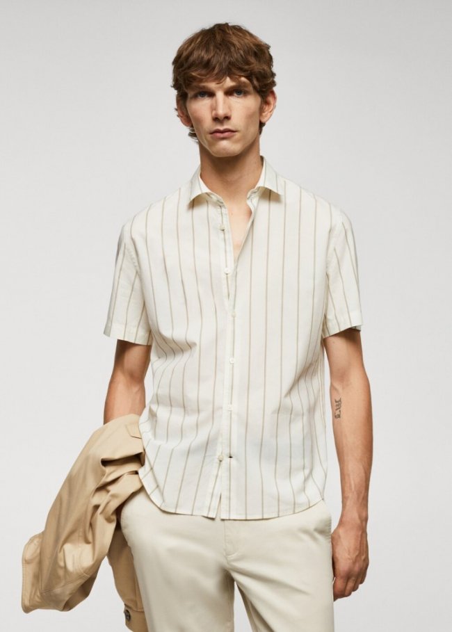 Mango Camisa algodón ligero rayas - Blanco roto