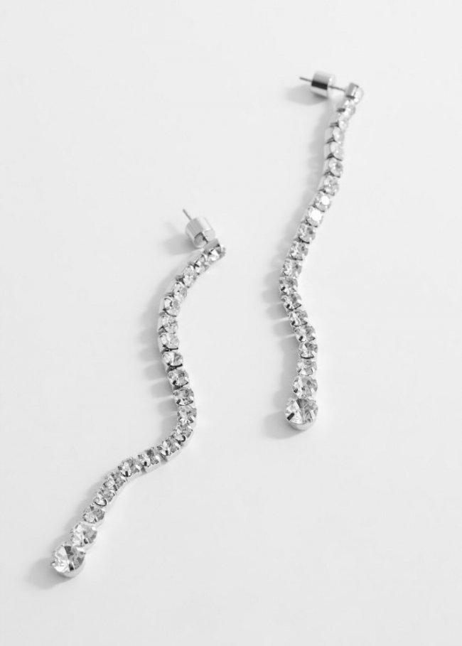 Mango Pendientes largos cristales - Plata