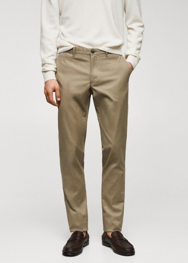 Mango Pantalón chino slim fit sarga - Khaki