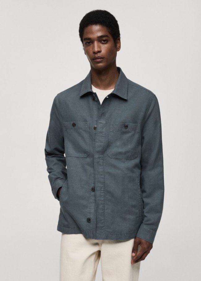Mango Sobrecamisa slim fit tencel lino - Azul indigo