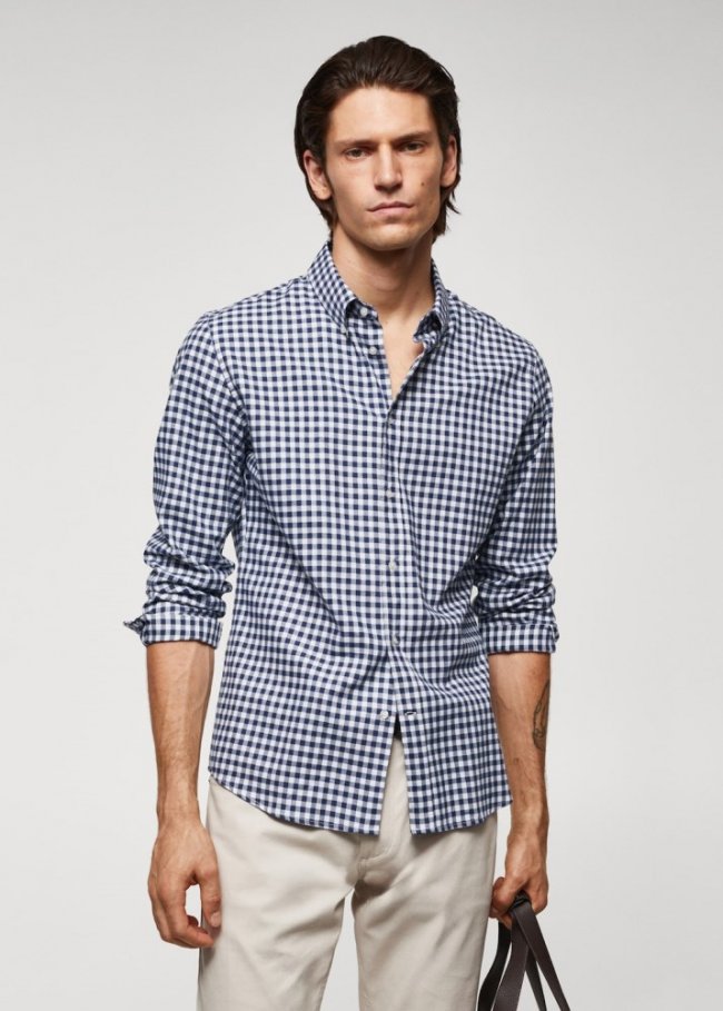 Mango Camisa algodón cuadro vichy - Azul marino