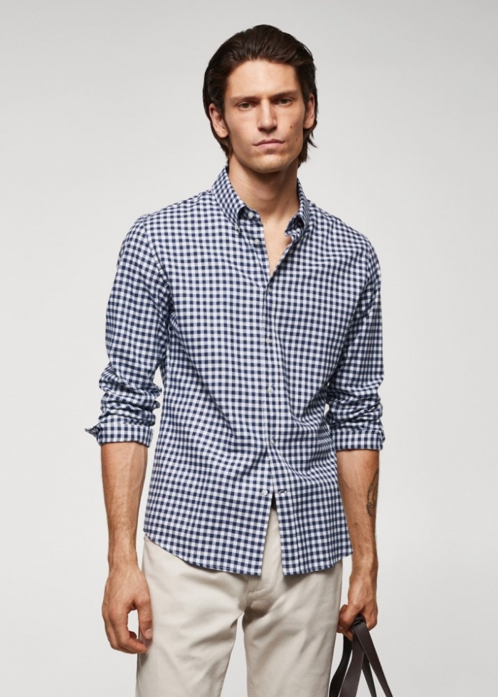 Mango Camisa algodón cuadro vichy - Azul marino