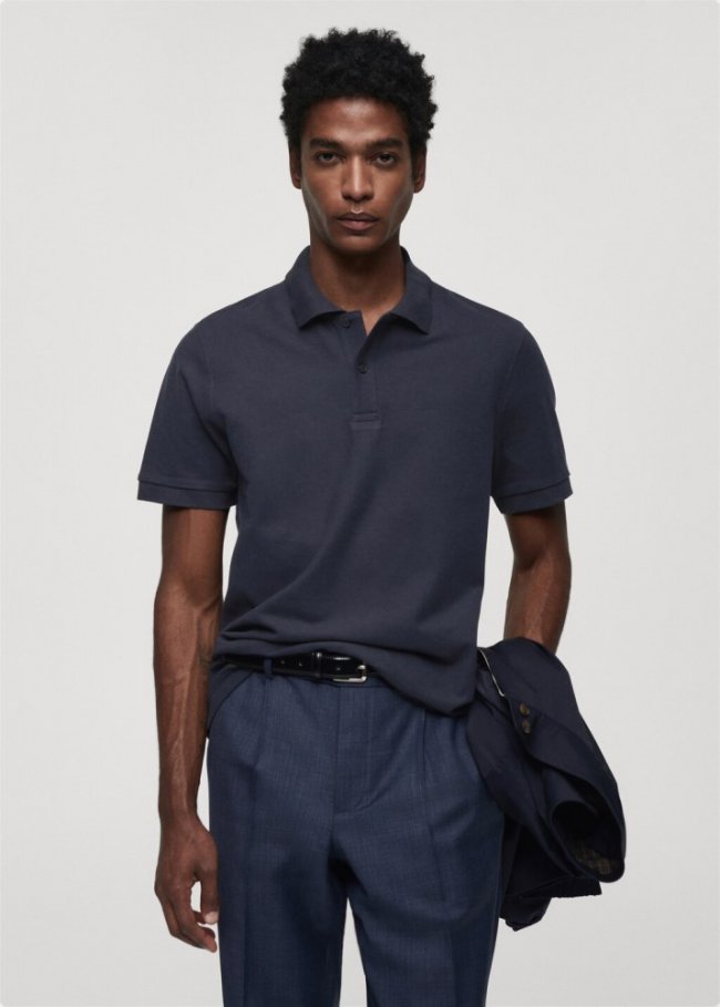 Mango Polo 100% algodón pique - Azul marino oscuro