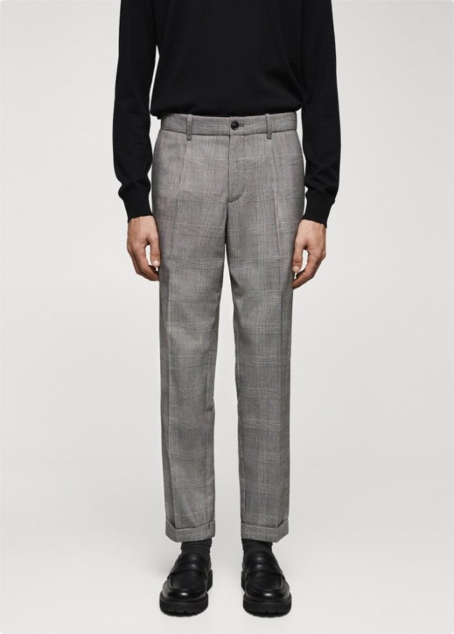 Mango Pantalón cuadros pinzas - Gris