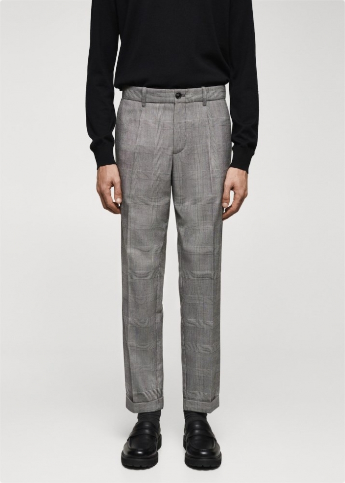 Mango Pantalón cuadros pinzas - Gris