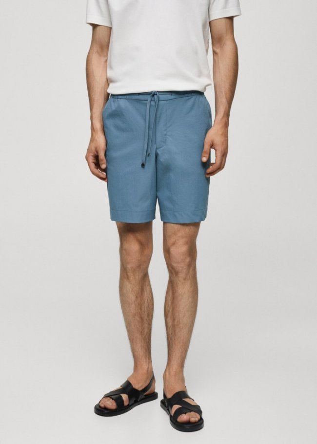 Mango Bermudas tejido técnico cordón - Azul celeste