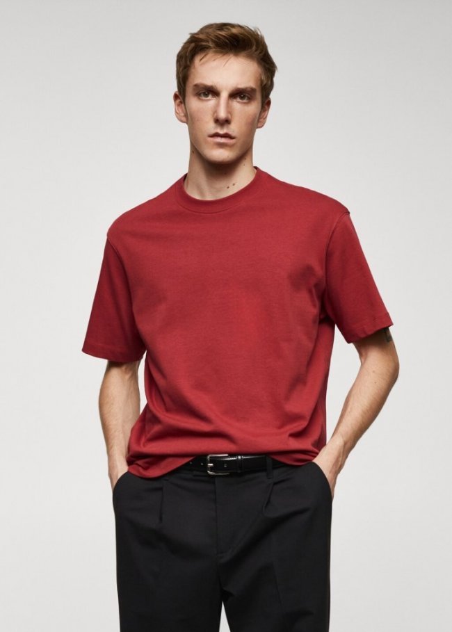 Mango Camiseta 100% algodón relaxed fit - Rojo