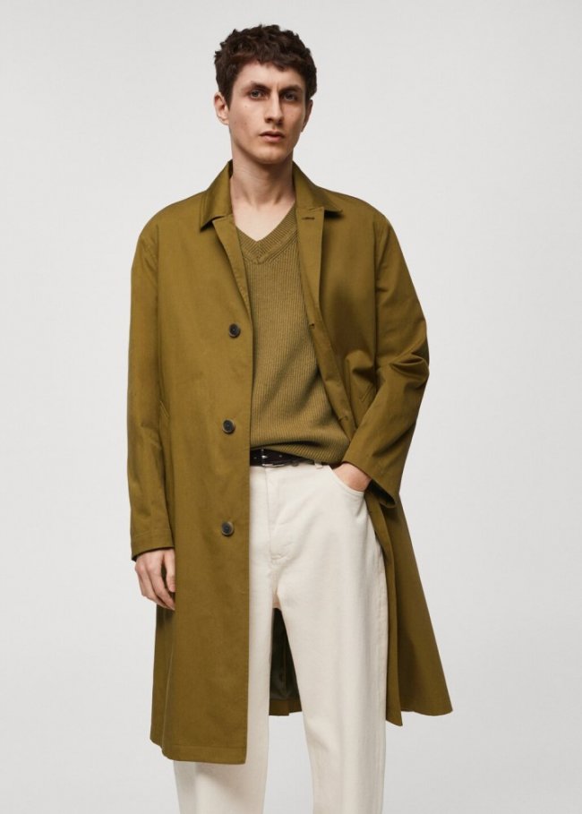 Mango Gabardina relaxed fit algodón - Oliva