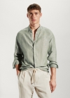 Mango Camisa 100% lino cuello mao - Khaki