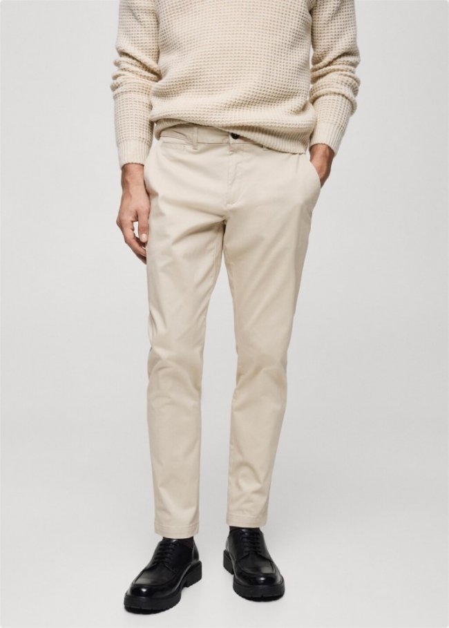 Mango Pantalón algodón tapered crop - Gris claro/pastel